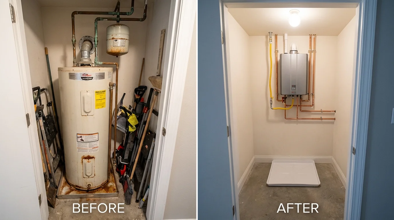 Tank water heater versus wall-mounted tankless unit comparison for Lebec, CA homeowners