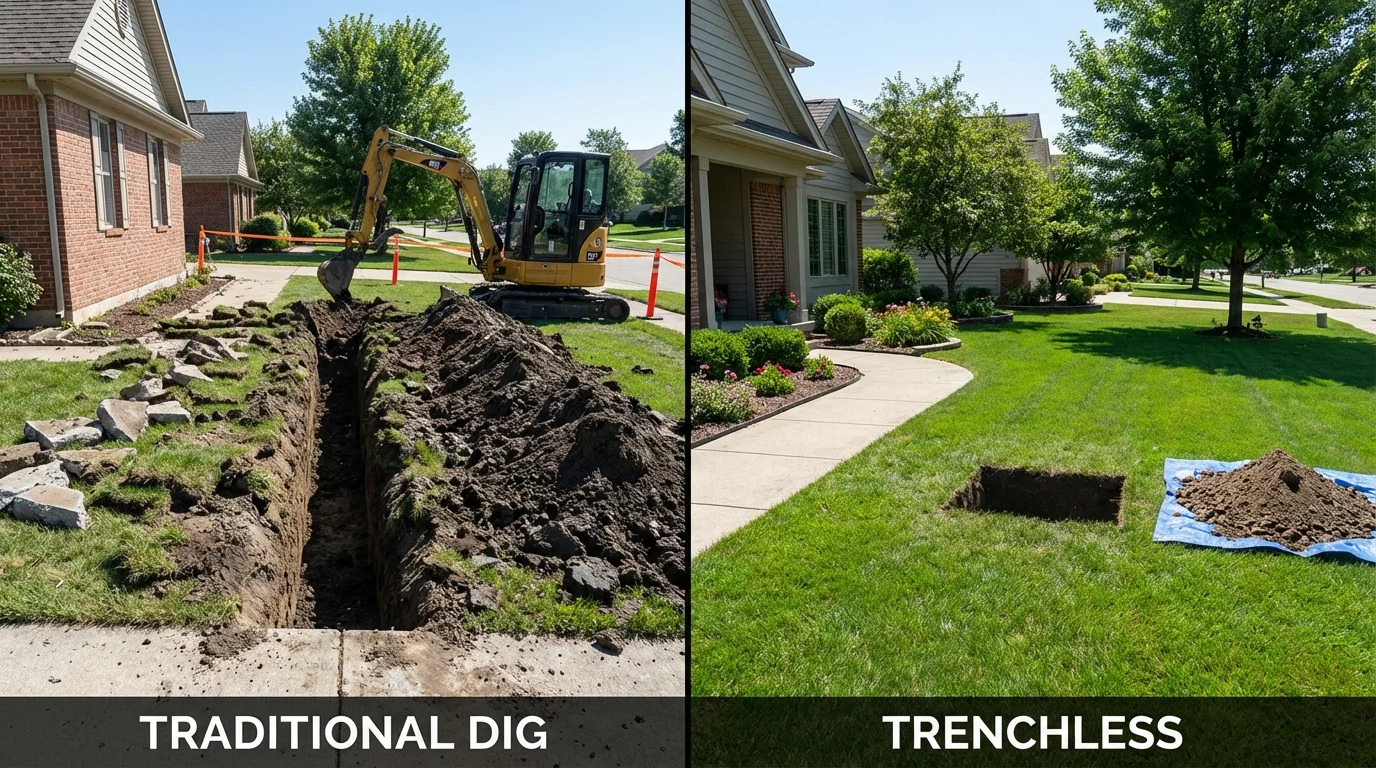 Trenchless sewer repair with minimal yard damage versus traditional excavation in Lebec, CA